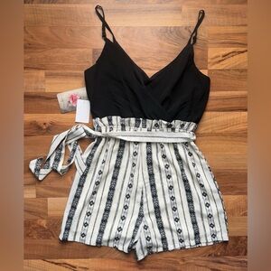 Lily Rose Black and Cream Patterned Jumpsuit